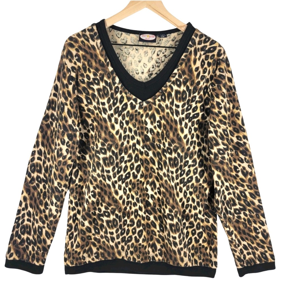 VTG Y2K Leopard Print Sweater Top 3X Runs Small Fits M / L PTP 21"